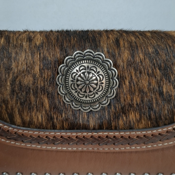 Nocona Brown Leather/Cowhide Wallet with Tassel and Studs - Picture 2 of 8